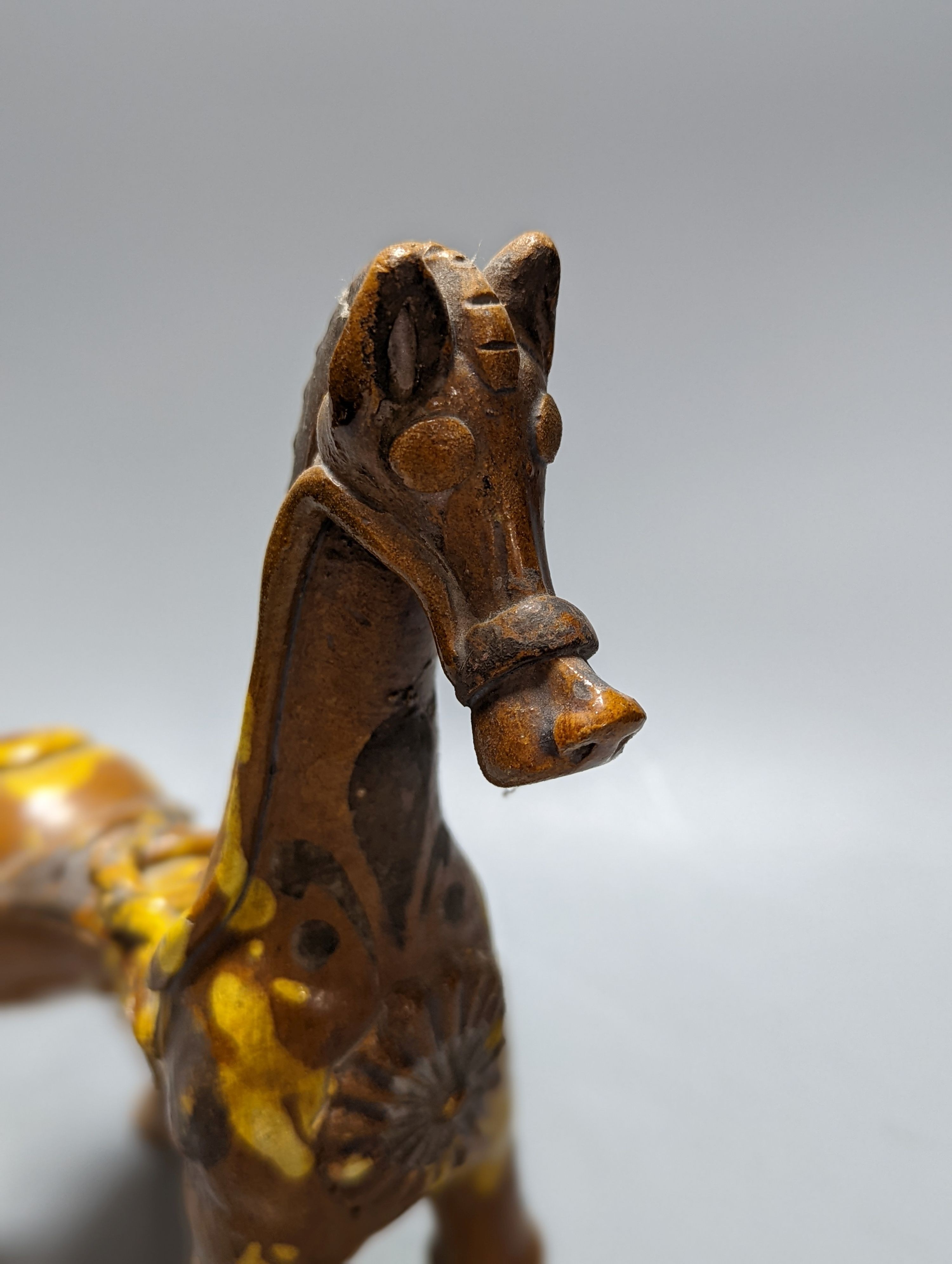 A Çanakkale pottery horse vessel, 19th century, 24cm, repairs